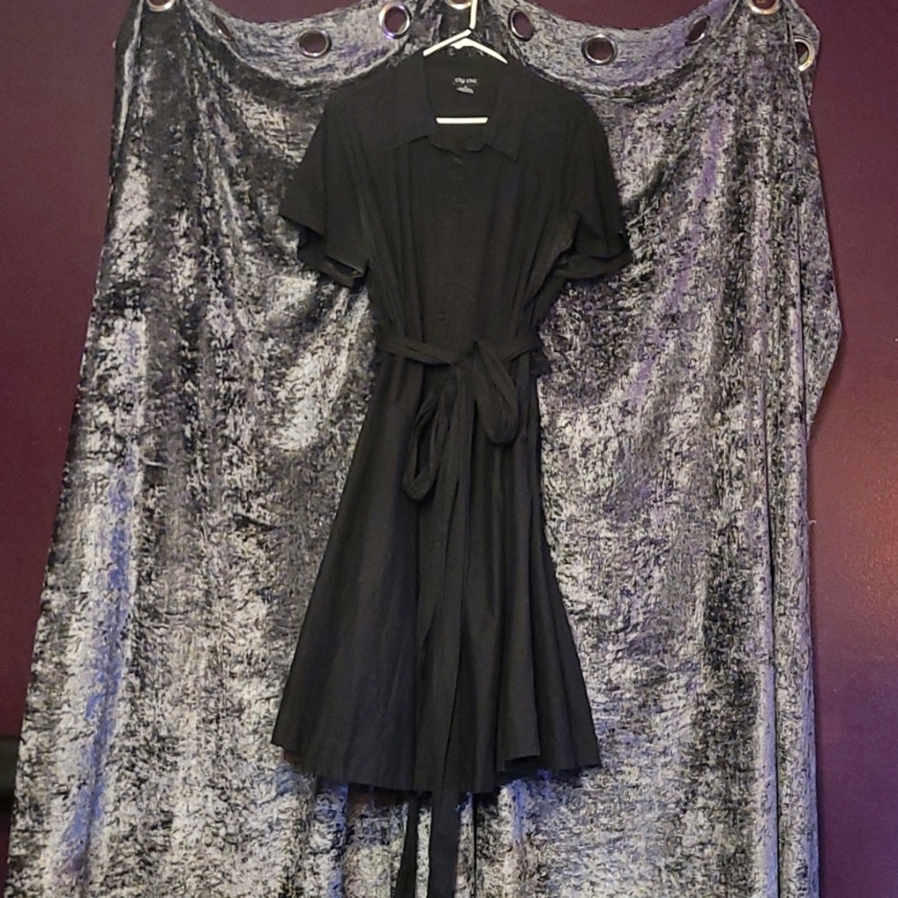 City Chic Black Shirtwaist Dress Full Skirt Pockets 22